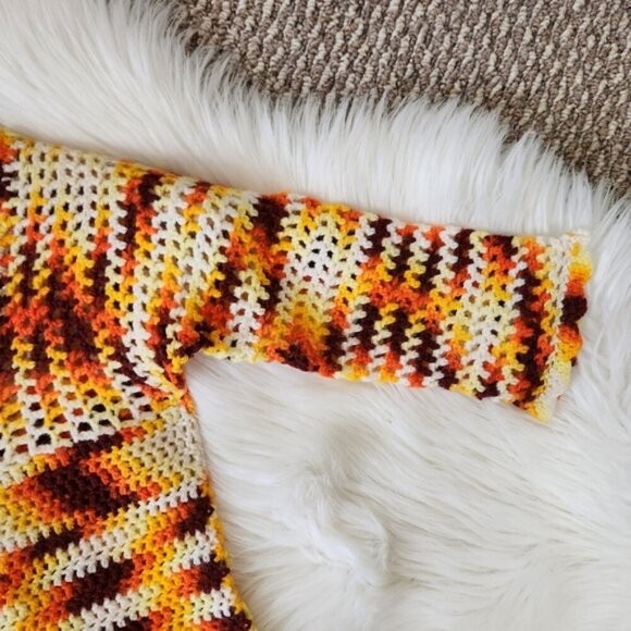 Vintage 1970s Girl Orange Crochet Crop Sweater Boho Bohemian 70s Handmade - Picture 2 of 9